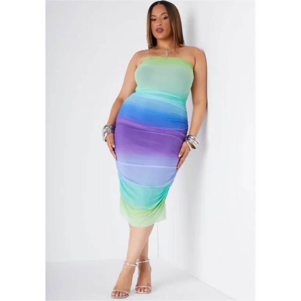 Ashley Stewart Green and Purple Ombre Midi Dress